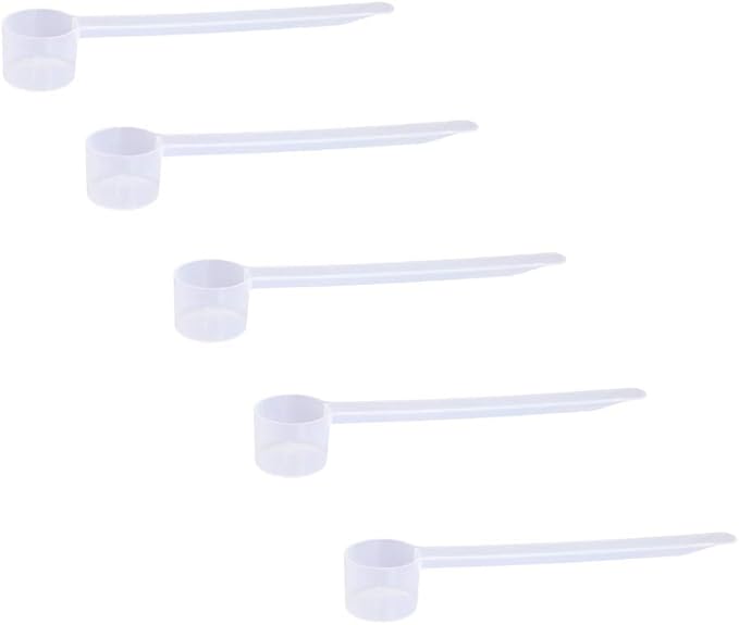 Plastic Measuring Scoop, (9 cc | 2 teaspoon | 9 mL) Long Handle Spoons for Powders, Granules, Coffee, Pet Food, Baking Supplies, Protein and Other Dry Goods, BPA Free (Set of 5)