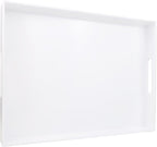 White Serving Tray for Coffee Table, Rectangular Plastic Decorative Tray with Handles for Entertaining, Outdoor Patio, Living Room, Ottoman, Bathroom Counter, 11.8”*15.7”*1.6”