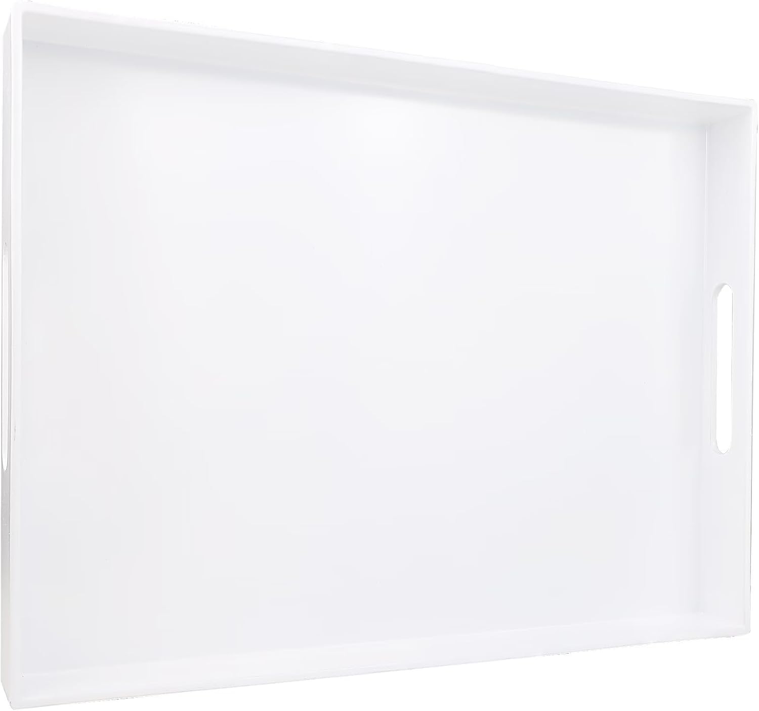 White Serving Tray for Coffee Table, Rectangular Plastic Decorative Tray with Handles for Entertaining, Outdoor Patio, Living Room, Ottoman, Bathroom Counter, 11.8”*15.7”*1.6”