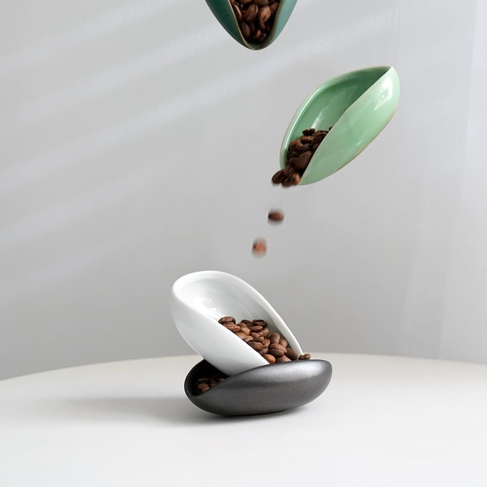 watchget Ceramic Coffee Dosing Cup & Tea Storage Tray, Single Dose Measuring Container for Coffee Beans & Loose Leaf Tea Dosing Vessel, White