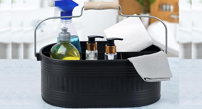 Alpha Living Home Large Silverware Drawer Organizer, Utensil Holder, Silverware Organizer, Caddy, Cutlery Holder, Wooden Handle 4-Section Galvanized Flatware Organizer for Kitchen, BBQ Black