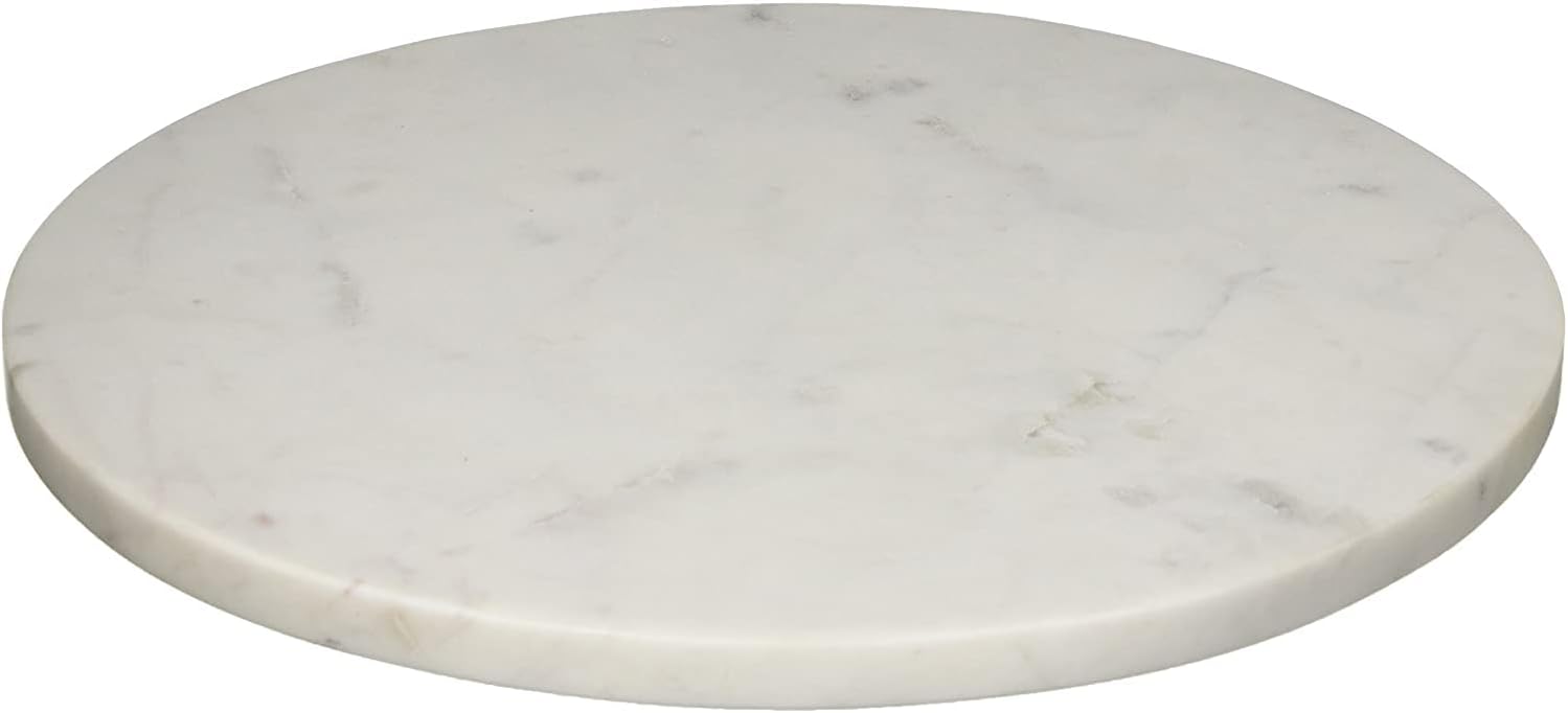 Multi-Purpose Round Shape Marble Cheese Tray | Cutting Board. Solid Large White With Non-Slip Feet For Stability & Scratch Protection. Easy To Clean,Trivet,White (11x11x0.5 Inches)