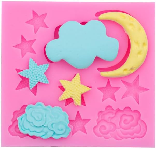 1Pc Pink Pink Moon and Star Molds Silicone, Candy Chocolate Molds for DIY Cake Fondant, Cookie Cakes Decorating Candy Making Supplies