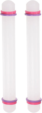 HARFINGTON 2pcs Fondant Rolling Pin 9 Inch x 0.98 Inch Adjustable Guide Rings Non-Stick PP Plastic Fondant Roller Dough Roller Kitchen Decorating Tools for Cookie Pastry Pizza Clay