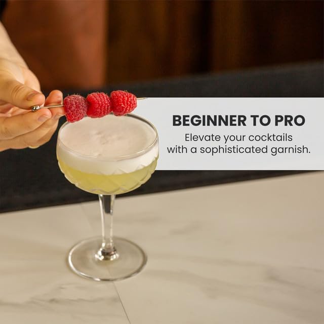 A Bar Above 12-Piece Stainless Steel Cocktail Picks, Short Reusable Garnish Sticks for Drinks, Appetizers, Old Fashioneds, Martinis, Bloody Marys, Shrimp Cocktail, and Entertaining at Home