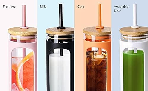 Kodrine 20oz Glass Tumbler with Straw and Lid, Iced Coffee Cups with Bamboo Lids, Glass Cups for Cold Drinks, Smoothie Cup with Silicone Sleeve for Travel, Work, BPA FREE-RoyalBlue
