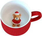 Christmas Bear Ceramic Cup Hidden 3D Animal Inside Mug,12 oz Cute Cartoon Handmade Figurine Mugs,Christmas Birthday Surprise for Friends Family or Kids (Christmas Bear)