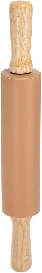 HARFINGTON Silicone Rolling Pins for Baking 14.96 Inch Non-Stick Silicone Surface Wooden Handle Rolling Pin Small Roller Playdough Rolling Pins for Fondant Kitchen Dough Pizza, Brown