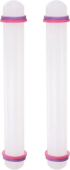 HARFINGTON 2pcs Fondant Rolling Pin 12 Inch x 1.38 Inch Adjustable Guide Rings Non-Stick PP Plastic Fondant Roller Dough Roller Kitchen Decorating Tools for Cookie Pastry Pizza Clay