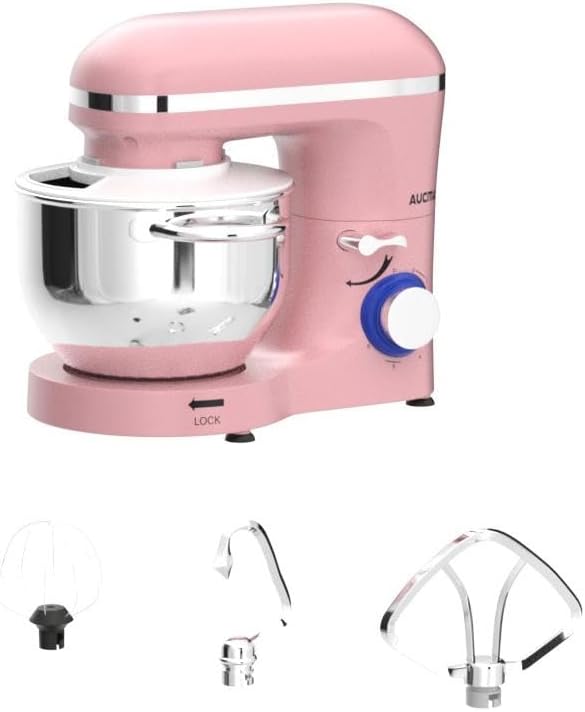 Aucma Stand Mixer,6.5-QT 660W 6-Speed Tilt-Head Food Mixer, Kitchen Electric Mixer with Dough Hook, Wire Whip & Beater (6.5QT, Pink)