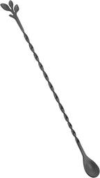 AnSaw Black 10-Inch Stainless Steel Cocktail Spoon with Leaf Handle - Perfect for Mixing & Layering Drinks in Tall Cups, Bar & Shakers - Durable Long Handle Bar Stirrer,1-Pieces