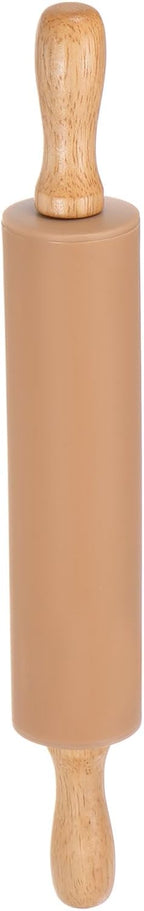 HARFINGTON Silicone Rolling Pins for Baking 12.2 Inch Non-Stick Silicone Surface Wooden Handle Rolling Pin Small Roller Playdough Rolling Pins for Fondant Kitchen Dough Pizza, Brown