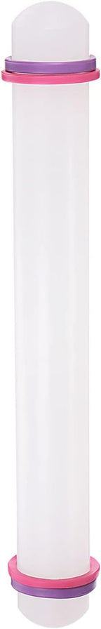HARFINGTON Fondant Rolling Pin 12 Inch x 1.38 Inch Adjustable Guide Rings Non-Stick PP Plastic Fondant Roller Dough Roller Kitchen Decorating Tools for Cookie Pastry Pizza Clay