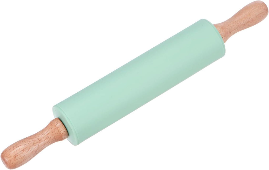HARFINGTON Silicone Rolling Pins for Baking 12.2 Inch Non-Stick Silicone Surface Wooden Handle Rolling Pin Small Roller Playdough Rolling Pins for Fondant Kitchen Dough Pizza, Green