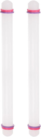 HARFINGTON 2pcs Fondant Rolling Pin 20 Inch x 0.98 Inch Adjustable Guide Rings Non-Stick PP Plastic Fondant Roller Dough Roller Kitchen Decorating Tools for Cookie Pastry Pizza Clay