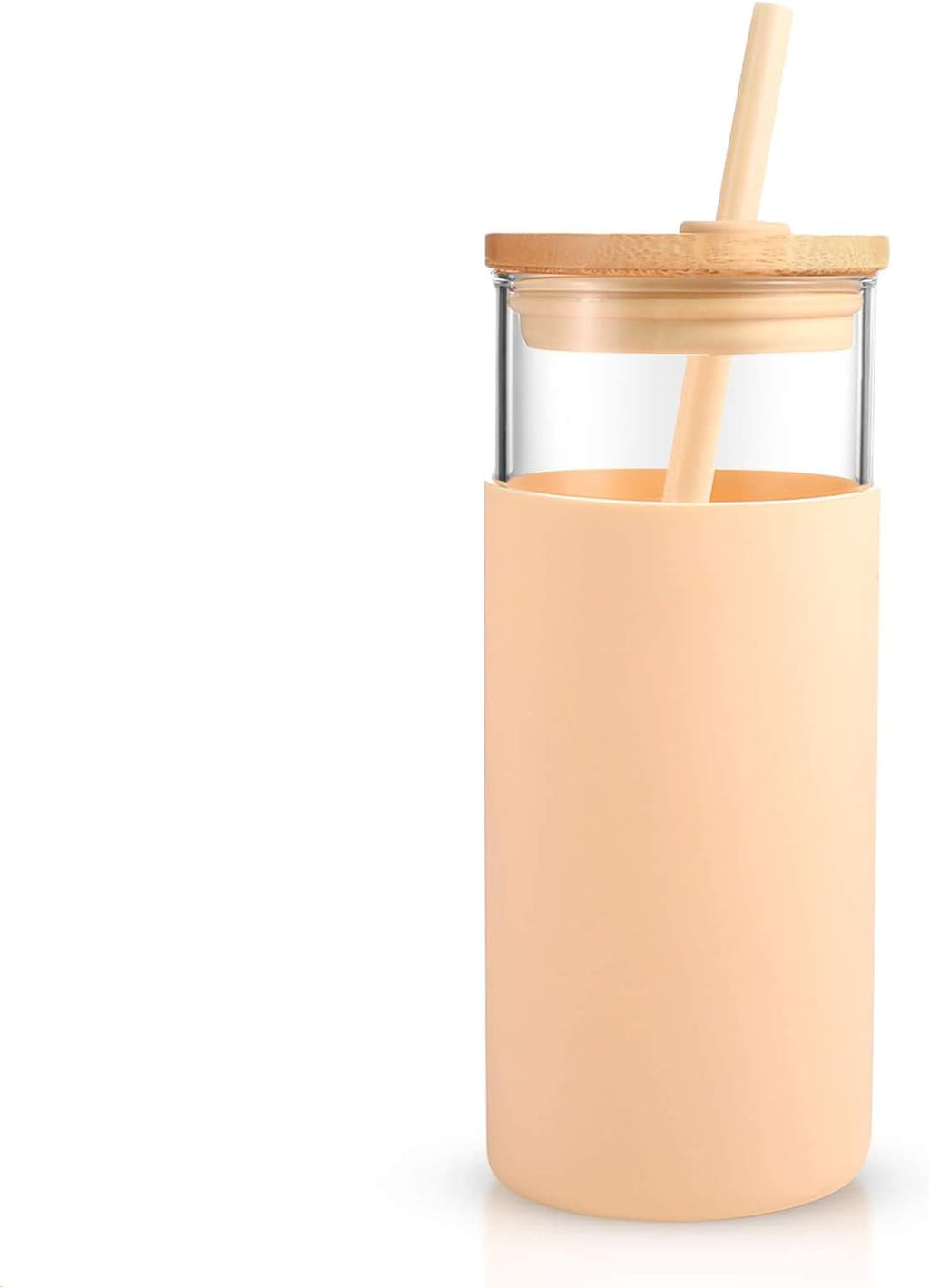 Tronco 20 oz Glass Tumbler with Straw and Lid- Glass Cup with Lid and Straw, Iced Coffee Cup Reusable, Smoothie Cups, Bamboo Lid and Protective Silicone Sleeve - BPA-Free