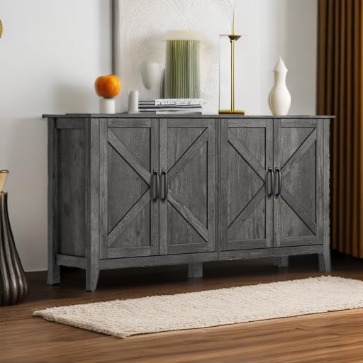 VASAGLE LIRY Collection - Storage Cabinet, Buffet Cabinet, Sideboard, Credenza, with Adjustable Shelves, for Living Room, Entryway, Antique Charcoal ULSC381T04