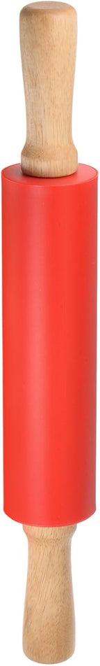 HARFINGTON Silicone Rolling Pins for Baking 15 Inch Wooden Handle Non Stick Rolling Pin Small Roller Playdough Rolling Pins for Dough Pizza Pastry Fondant Kitchen, Red