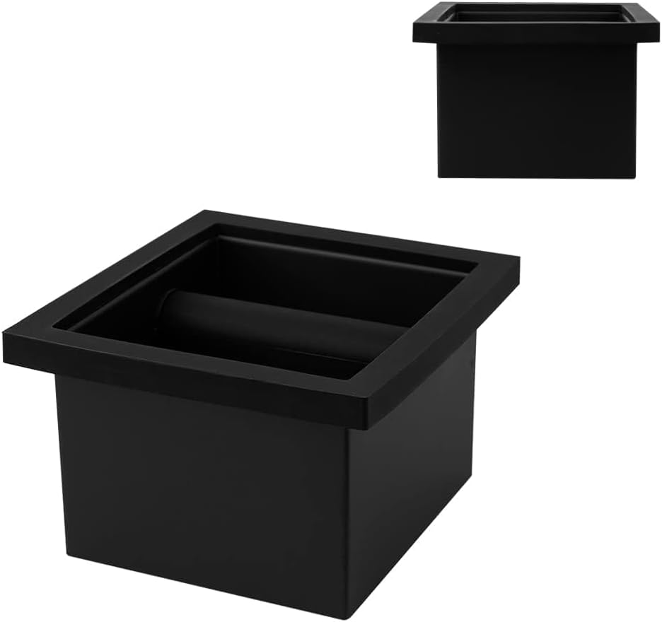 watchget Espresso Knock Box - Built-in Stainless Steel and Silicone Coffee Knock Box Chute, Detachable Rubber Rod, Square Bottomless Waste Bin for Coffee Grounds