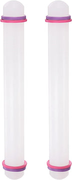 HARFINGTON 2pcs Fondant Rolling Pin 13 Inch x 1.38 Inch Adjustable Guide Rings Non-Stick PP Plastic Fondant Roller Dough Roller Kitchen Decorating Tools for Cookie Pastry Pizza Clay
