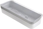 Plastic Kitchen Drawer Organizer with Lid and Drainer Stackable Utensil Holder for Countertop Silverware Tray White Flatware Organizers - 12.6x4.7x2.4 Inch Storage Box Spatula Cutlery Tray