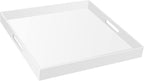 24×24 Inches Glossy White Acrylic Serving Tray with Handles Extra Large Ottoman Tray Decorative Trays Spill-Proof Coffee Table Space Saver Oversize Counter top Organizer Platter with Safe Edge