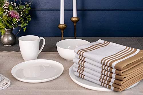 Urban Villa Kitchen Towels 100% Cotton Dish Towels for Kitchen (Set of 6)20”x30” Dish Cloths Highly Absorbent Kitchen Linen Set with Hanging Loop Perfect for Drying Dishes Cleaning Towels-Taupe White