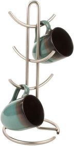 Spectrum Diversified Euro 6 Holder Countertop Mug Tree, Mugs & Tea Cup Storage Rack, Coffee Counter Bar Accessory & Kitchen Organizer, Large, Satin Nickel