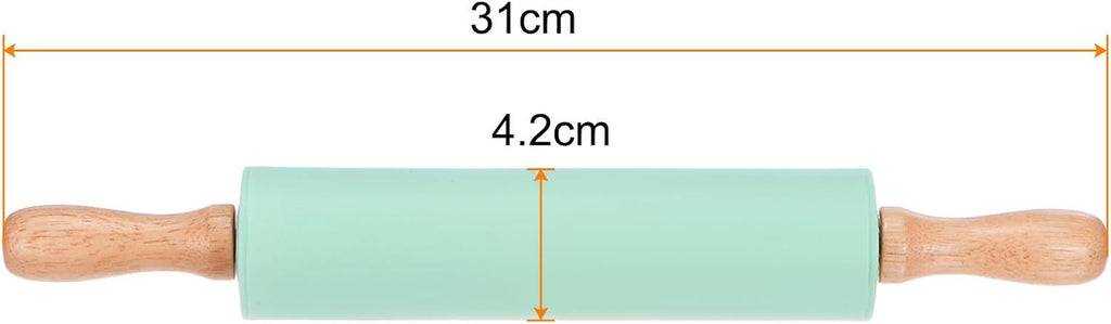 HARFINGTON Silicone Rolling Pins for Baking 12.2 Inch Non-Stick Silicone Surface Wooden Handle Rolling Pin Small Roller Playdough Rolling Pins for Fondant Kitchen Dough Pizza, Green