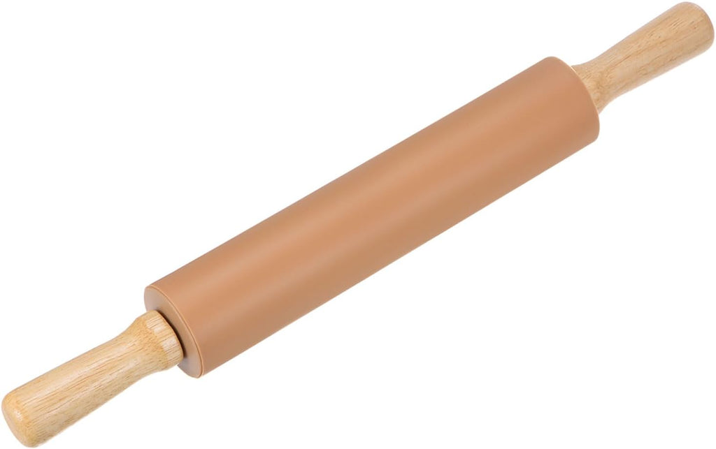 HARFINGTON Silicone Rolling Pins for Baking 16.93 Inch Non-Stick Silicone Surface Wooden Handle Rolling Pin Small Roller Playdough Rolling Pins for Fondant Kitchen Dough Pizza, Brown