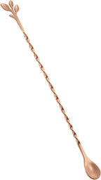 AnSaw Rose Gold 10-Inch Stainless Steel Cocktail Spoon with Leaf Handle - Perfect for Mixing & Layering Drinks in Tall Cups, Bar & Shakers - Durable Long Handle Bar Stirrer,1-Pieces