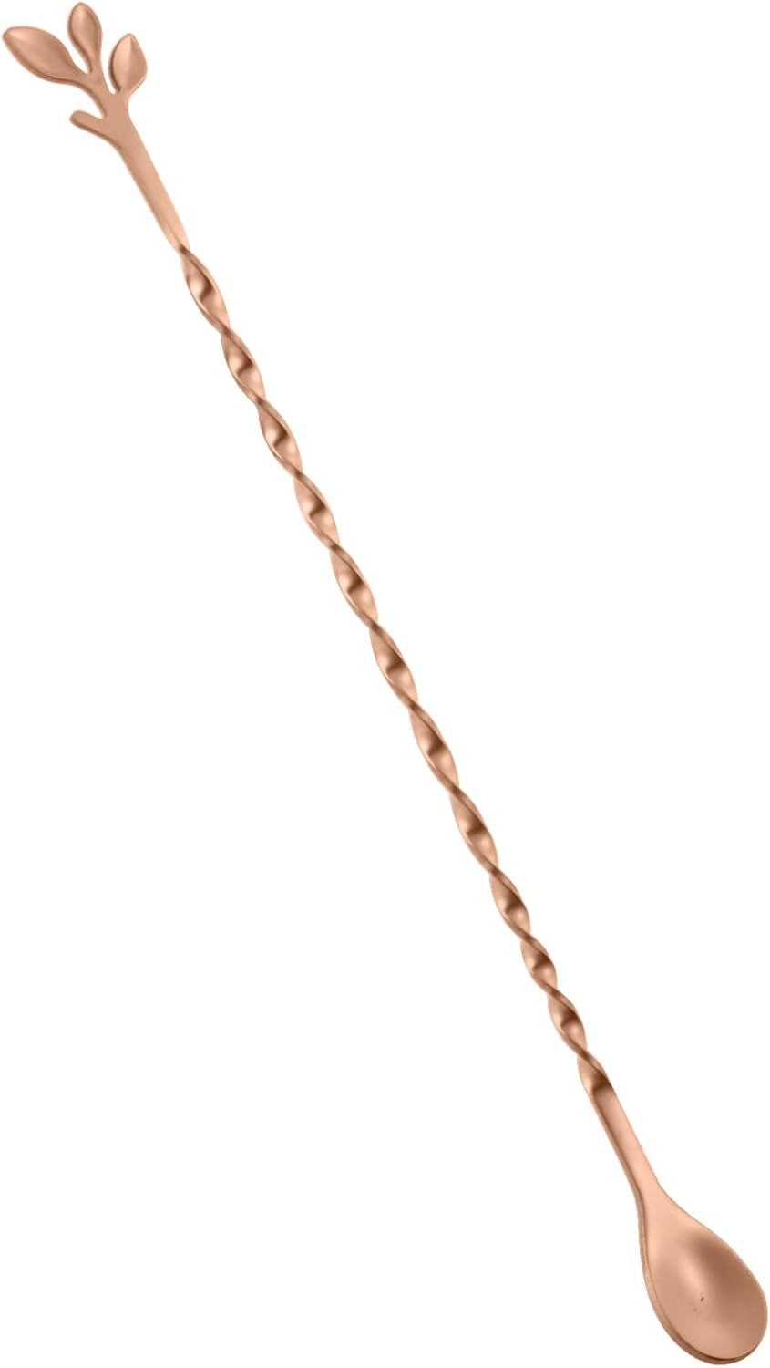 AnSaw Rose Gold 10-Inch Stainless Steel Cocktail Spoon with Leaf Handle - Perfect for Mixing & Layering Drinks in Tall Cups, Bar & Shakers - Durable Long Handle Bar Stirrer,1-Pieces