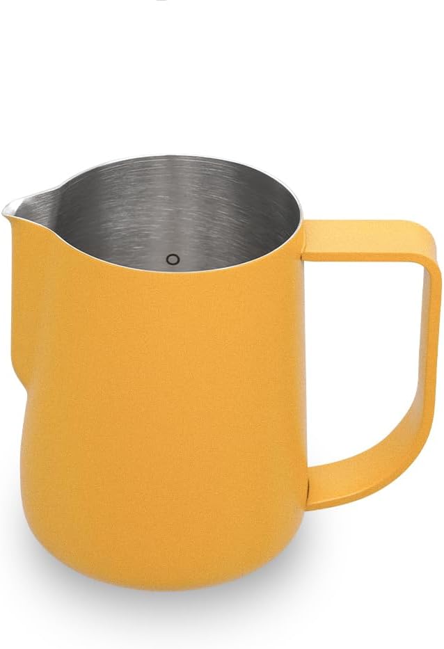 watchget Milk Frothing Pitcher 250ml/8oz Stainless Steel Espresso Steaming Jug with Matte Yellow Coating, Latte Art Coffee Frother Cup