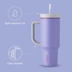 Owala Stainless Steel Triple Layer Insulated Travel Tumbler with Spill Resistant Lid, Straw, and Carry Handle, BPA Free, 40 oz, Light Purple (Whimsical Daydream)