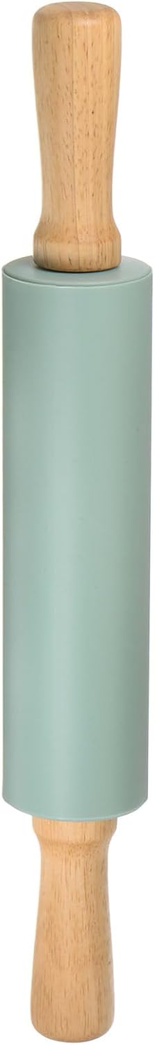 HARFINGTON Silicone Rolling Pins for Baking 15 Inch Wooden Handle Non Stick Rolling Pin Small Roller Playdough Rolling Pins for Dough Pizza Pastry Fondant Kitchen, Dark Green