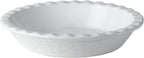Fun Elements Pie Pan, 9 Inch Ceramic Pie Dish, Deep Dish Pie Pan with Lace Emboss, Ruffled Pie Plate for Baking, Thanksgiving Christmas Gifts(Bright White)