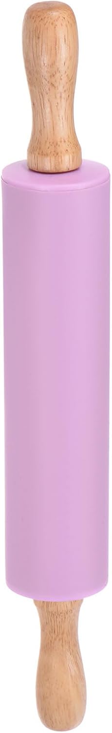HARFINGTON Silicone Rolling Pins for Baking 12.2 Inch Non-Stick Silicone Surface Wooden Handle Rolling Pin Small Roller Playdough Rolling Pins for Fondant Kitchen Dough Pizza, Purple