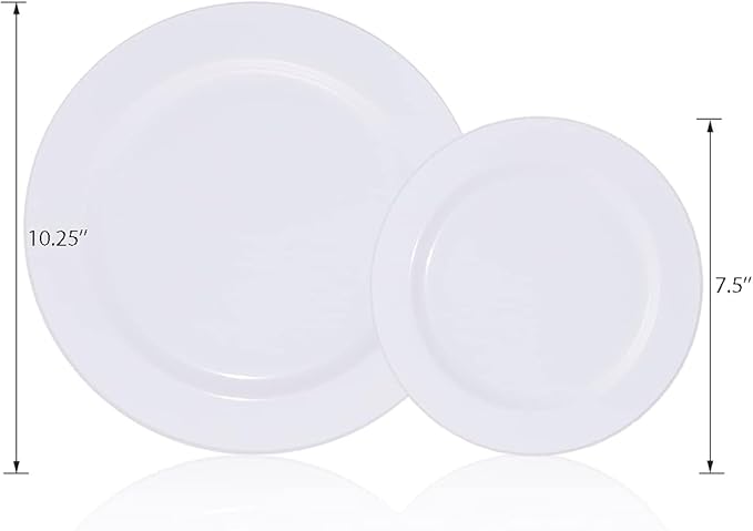 KIRE 120PCS White Plastic Plates - Heavy Duty White Disposable Plates for Party/Wedding - Include 60Pieces 10.25inch Dinner Plates - 60Pieces 7.5inch Dessert/Salad Plates