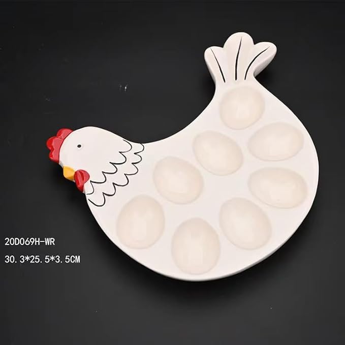 Ceramic Egg Tray, Rooster Shaped Egg Dinner Plate, Tableware, and Egg Display Rack
