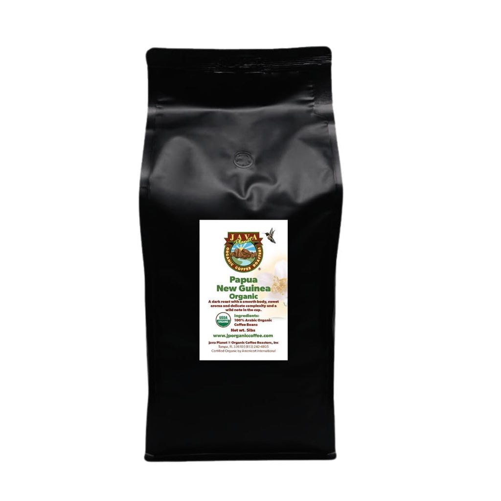 Low Acid Organic Coffee – Whole Bean, Mold-Free & Stomach Friendly by Java Planet, Papua New Guinea Single Origin Coffee, Dark Roast, Smooth Full Flavored, 5LB Bag