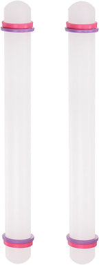 HARFINGTON 2pcs Fondant Rolling Pin 13 Inch x 0.98 Inch Adjustable Guide Rings Non-Stick PP Plastic Fondant Roller Dough Roller Kitchen Decorating Tools for Cookie Pastry Pizza Clay