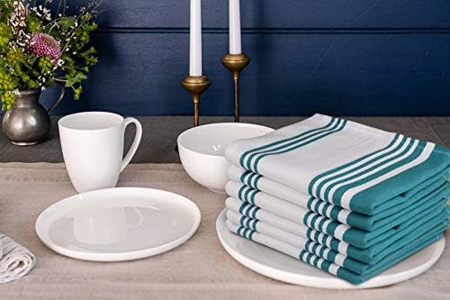 Urban Villa Kitchen Towels 100% Cotton Dish Towels for Kitchen (Set of 6) 20”x30” Dish Cloths Highly Absorbent Kitchen Linen Set with Hanging Loop Perfect for Drying Dishes Cleaning Towels-Teal White