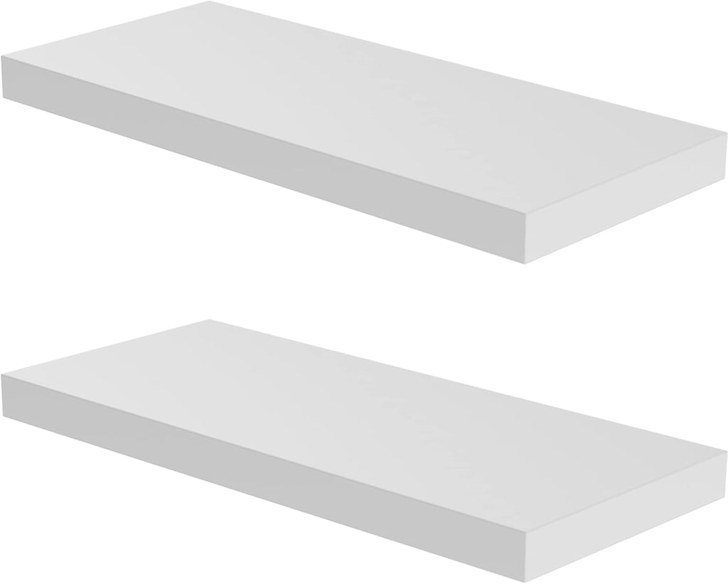 Floating Shelf, Set of 2 Wall Shelf, 24 in W x 12.75 in D x 2 in H Wooden Floating Wall Shelf with Invisible Brackets for Living Room/Bedroom/Bathroom/Kitchen Storage and Decor, White