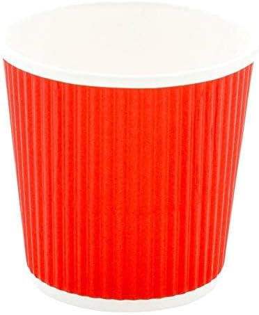 500-CT Disposable Red 4-OZ Hot Beverage Cups with Ripple Wall Design: No Need for Sleeves - Perfect for Cafes - Eco-Friendly Recyclable Paper - Insulated - Wholesale Takeout Coffee Cup