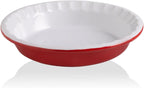 Sweejar Ceramic 10.4 Inch Pie Pan, Deep Porcelain Round Dish, Non-Stick for Pumpkin & Apple Pies, Farmhouse Design (Red)