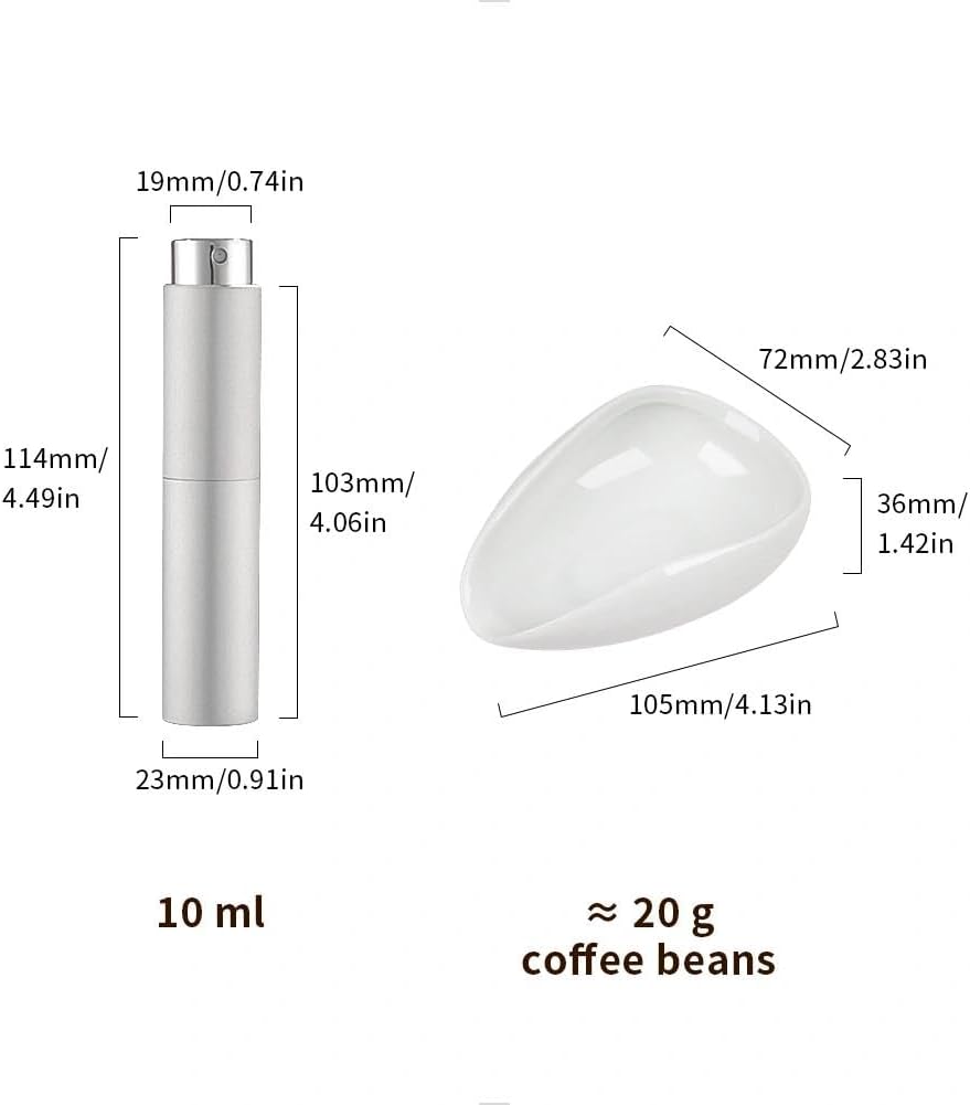 watchget Coffee Bean Dosing Cup & Static Reduction Spray Bottle Kit for Espresso Bar, Ceramic Single Dose Tray for Brewing/Tea, Barista Accessories Set, White