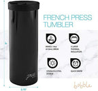 bobble French Coffee Presse, On-The-Go use, Quick Brew, Slim Design, Triple Wall Insulation, 14 oz (Black)