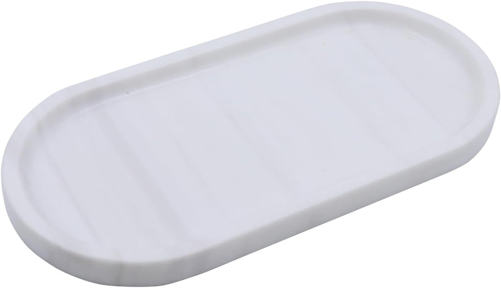 Natural Marble Tray, Oval Vanity Decorative Tray for Bathroom Counter, Countertop Stone Organizer, Catchall Tray for Kitchen, Perfume, Candles, Jewelry Dish Decorative Tray