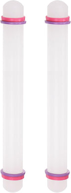 HARFINGTON 2pcs Fondant Rolling Pin with Rings PP 30cm x 2.5cm Non Stick for Baking White