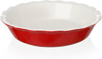Sweejar Ceramic Pie Pan - 10 Inch Round Baking Dish for Dinner, Non-Stick with Soft Wave Edge for Apple, Pumpkin, Pot Pies (Red)